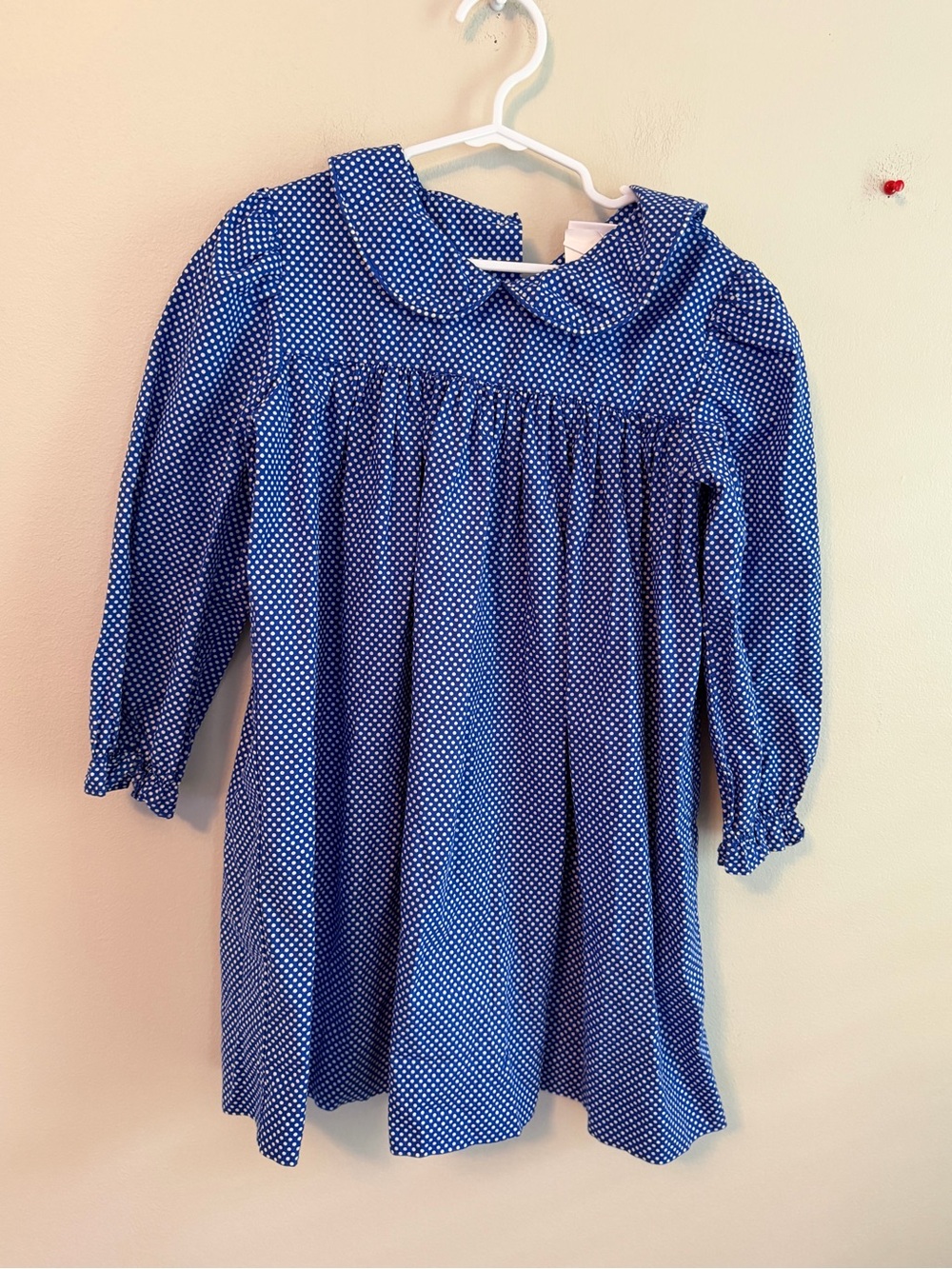 Stitchy Fish Blue Polka Dot Long Sleeve Peter Pan Collar Dress